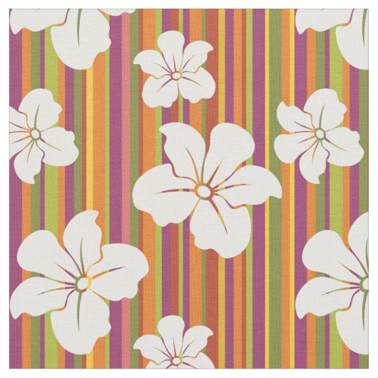 Tissu Fleurs blanches sur un arrière - plan rayé (Fermer)