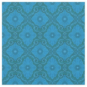 Tissu "Fleurs bleues" arabesque florale, motif dessinée 
