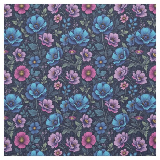 Tissu Fleurs bleues et mauves (Échantillon)