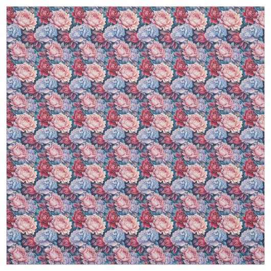 Tissu Fleurs bleues et roses (Échantillon)