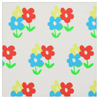 Tissu Fleurs bleues rouges jaunes de ressort sur le