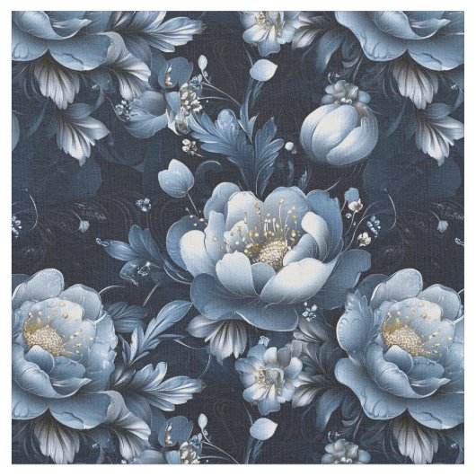Tissu Fleurs bleues sur bleu foncé (Fermer)