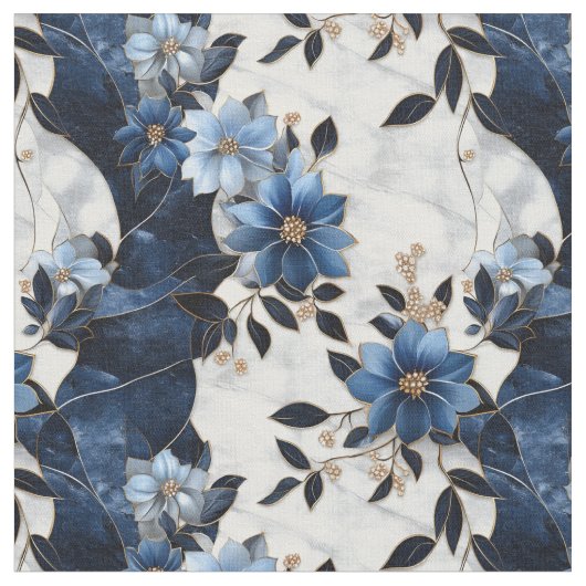 Tissu Fleurs bleues sur marbre (Fermer)