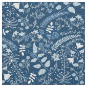 Tissu Fleurs Boho Bleues Classiques Dessinées À La Main (Échantillon)