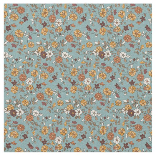 Tissu Fleurs Boho Retro Motif méditerranéen (Fermer)