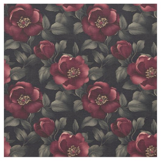 Tissu Fleurs bourguignonnes en noir (Fermer)