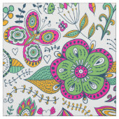 Tissu Fleurs colorées oiseaux & papillons motif (Échantillon)