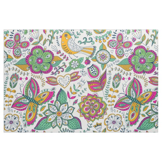 Tissu Fleurs colorées oiseaux & papillons motif (Fat Quarter)