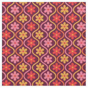 Tissu Fleurs colorées rétro sur motif ogee vintage