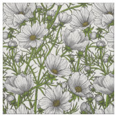 Tissu Fleurs cosmos blanches (Échantillon)