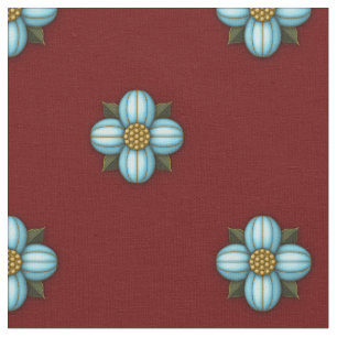 Tissu Fleurs Crucifères bleues sur rouge foncé