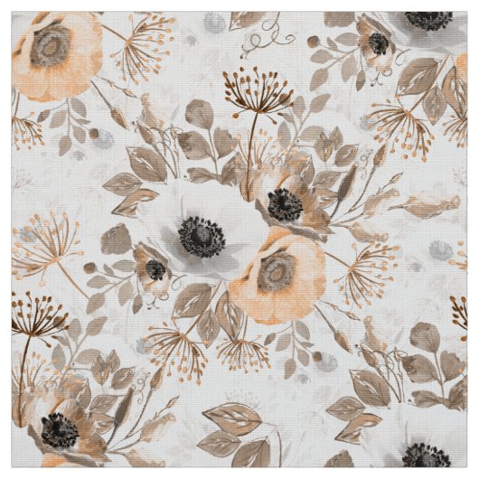Tissu Fleurs d'anémone blanches et orange. (Échantillon)