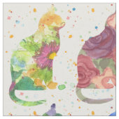 Tissu Fleurs d'aquarelle chats points (Fermer)