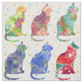 Tissu Fleurs d'aquarelle chats points (Échantillon)