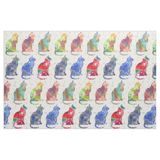Tissu Fleurs d'aquarelle chats points (Fat Quarter)