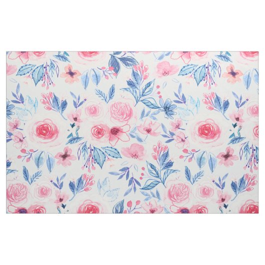 Tissu Fleurs d'aquarelle et feuilles 2 (Fat Quarter)