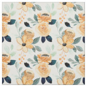 Tissu Fleurs d'aquarelle jaune moutarde Feuilles verts (Échantillon)