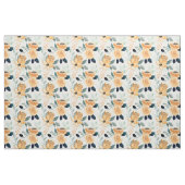 Tissu Fleurs d'aquarelle jaune moutarde Feuilles verts (Fat Quarter)