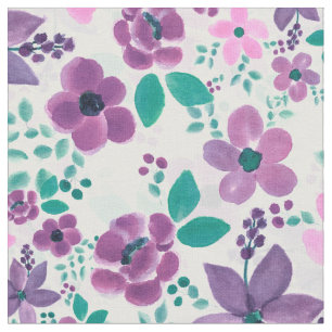 Tissu Fleurs d'aquarelle violet rose botanique