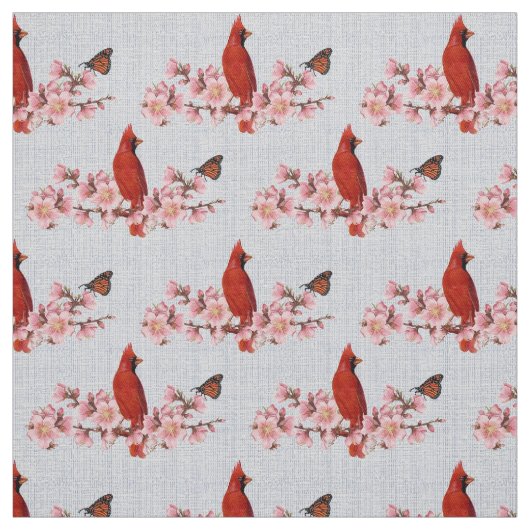 Tissu Fleurs de cerisier et cardinal (Échantillon)