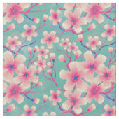 Tissu Fleurs de cerisier sur fond bleu (Fermer)