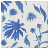 Tissu Fleurs de cône bleu d'Indigo sur blanc (Fermer)