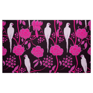 TISSU FLEURS DE FUCHSIA ROSE NOIRE ART DÉCO, PARROTS BLA