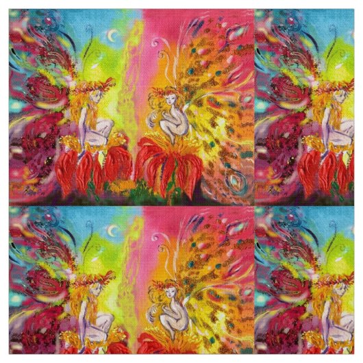 Tissu FLEURS DE L'Imaginaire Jaune rouge de l'aube (Échantillon)