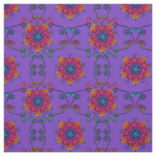 Tissu Fleurs de passion violette   Style Boho