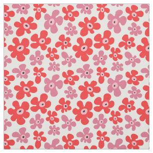 Tissu Fleurs de pavot hippie Rouge rose floral motif