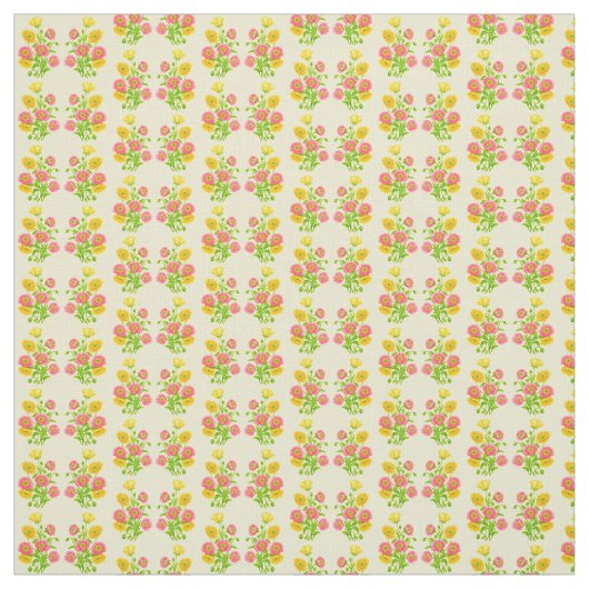 Tissu Fleurs de pavot rose jaune (Échantillon)