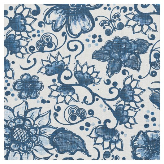 Tissu Fleurs de saumon bleu classique (Fermer)