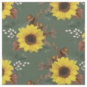 Tissu Fleurs de soleil et Acornes sur vert (Fermer)