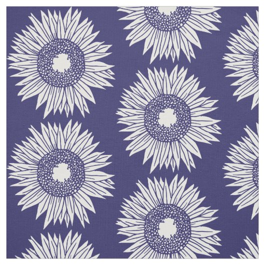 Tissu Fleurs de soleil rustiques Motif bleu et blanc Flo (Échantillon)