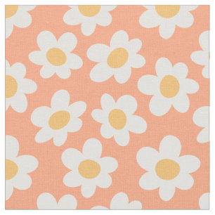 Tissu Fleurs de style rétro sur arrière - plan orange