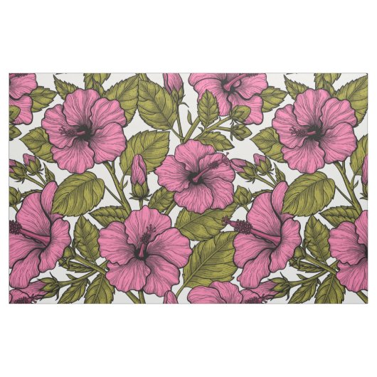 Tissu Fleurs d'hibiscus roses (Fat Quarter)
