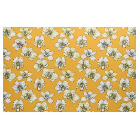 Tissu Fleurs d'orchidées jaune et blanc (Fat Quarter)