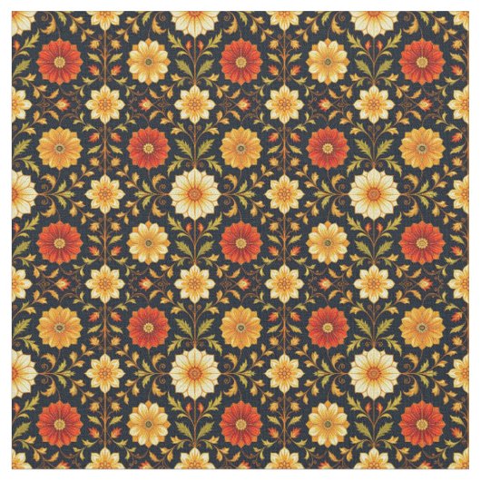 Tissu Fleurs Écarlates et Crème (Fermer)