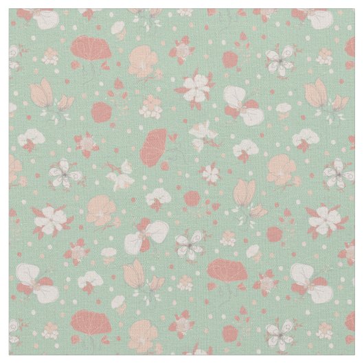 Tissu Fleurs esquissées sur fond vert clair (Fermer)