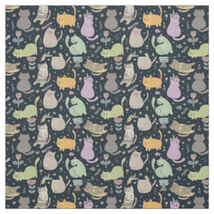 Tissu Fleurs et chats Fabric