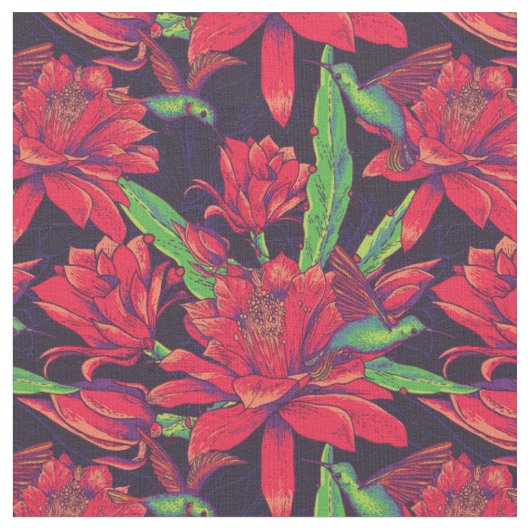 Tissu Fleurs et colibris (Fermer)