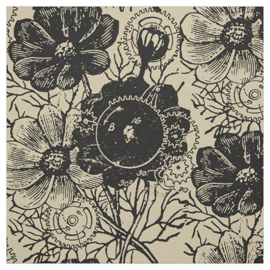 Tissu Fleurs Et Engrenages (Échantillon)