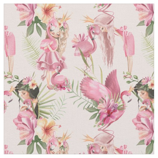 Tissu Fleurs et fillettes tropicales (Fermer)