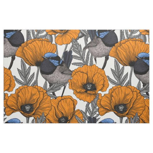 Tissu Fleurs et fleurs de pavot orangé 2 (Fat Quarter)
