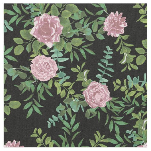 Tissu Fleurs florales Roses roses noires (Fermer)