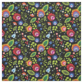 Tissu Fleurs folkloriques en noir (Échantillon)