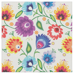 Tissu Fleurs folkloriques sur blanc