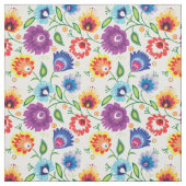 Tissu Fleurs folkloriques sur blanc (Échantillon)