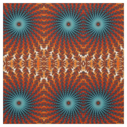 Tissu Fleurs Fractales Turquoise Et Orange Drôle (Échantillon)