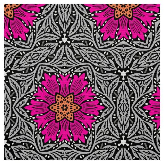 Tissu Fleurs géométriques - Fuchsia rose et gris (Échantillon)
